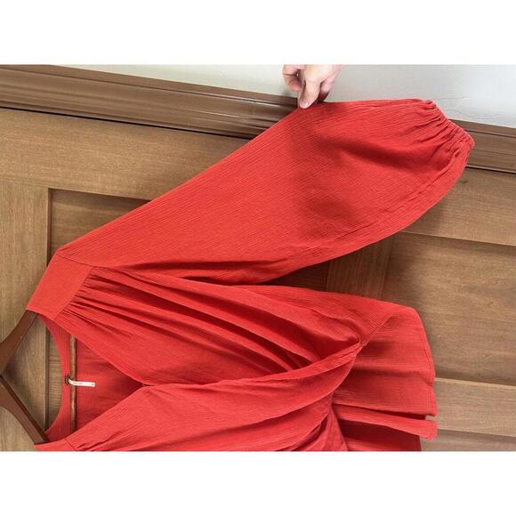 Free People Check On It Faux-Wrap Gauzy Blouse Red/Orange Women’s size XS - Picture 4 of 15